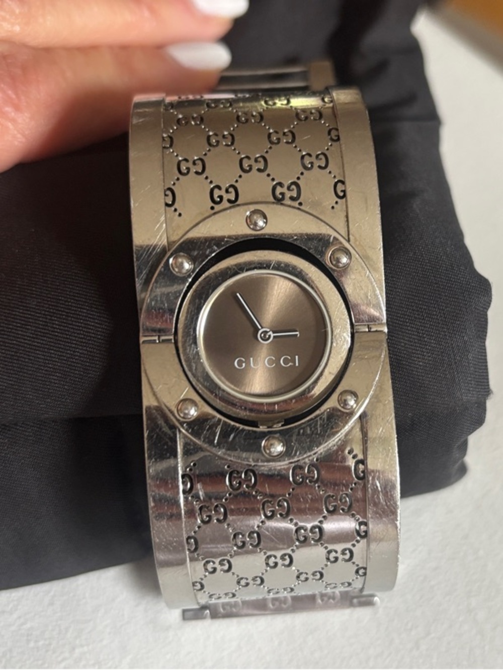 Gucci Silver-tone GG Signature Cuff Watch